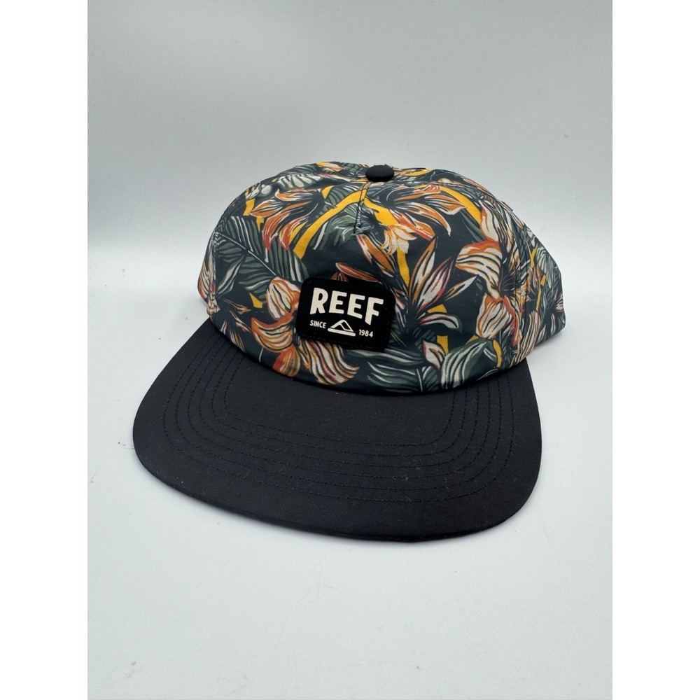 NWT Reef Yama Canvas Adjustable Hat Men's Black Caviar Snapback Cap Embroidered